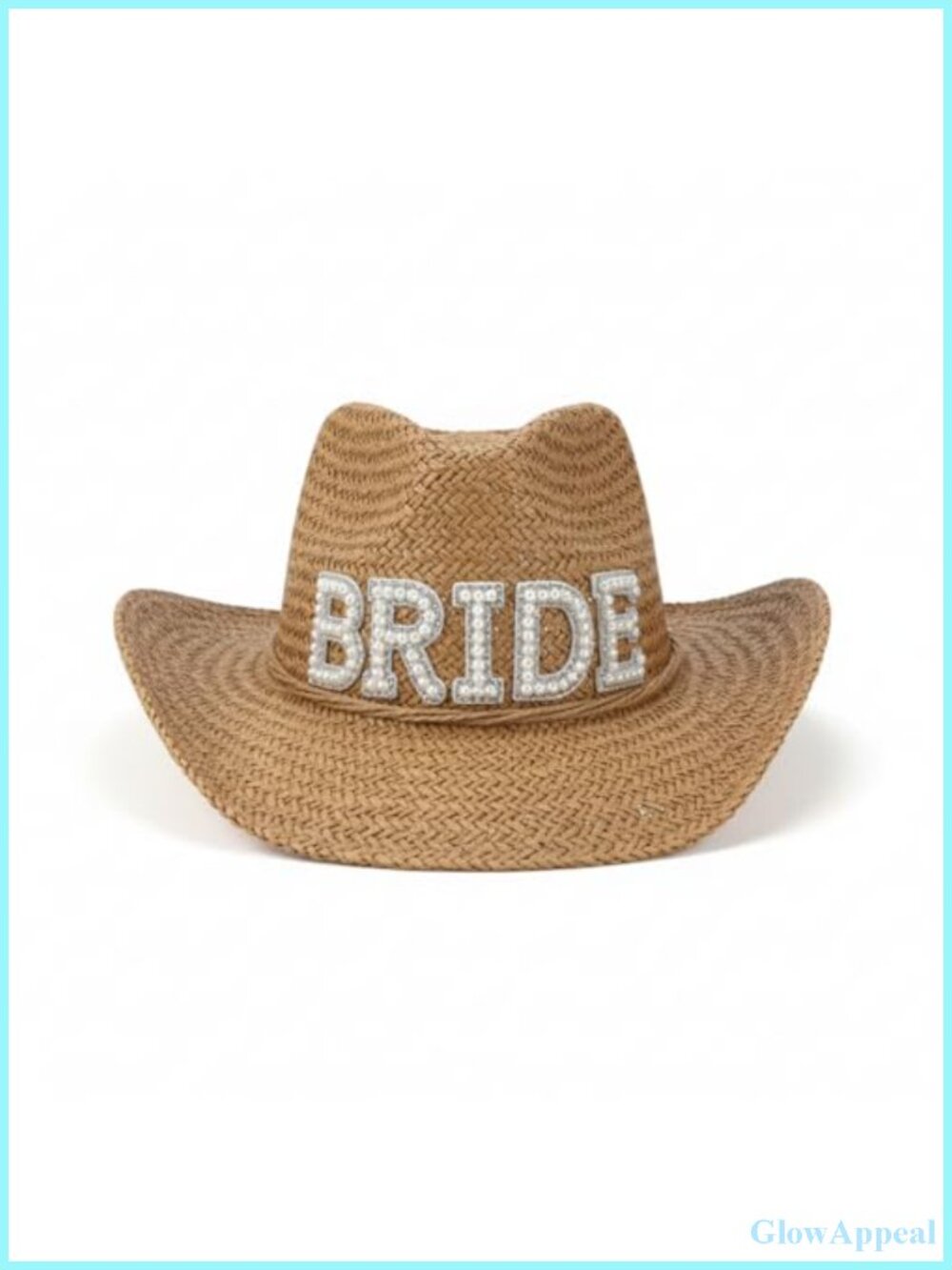 Bride Straw Cowboy Hat with Pearl Patches Adjustable Sun Hat
